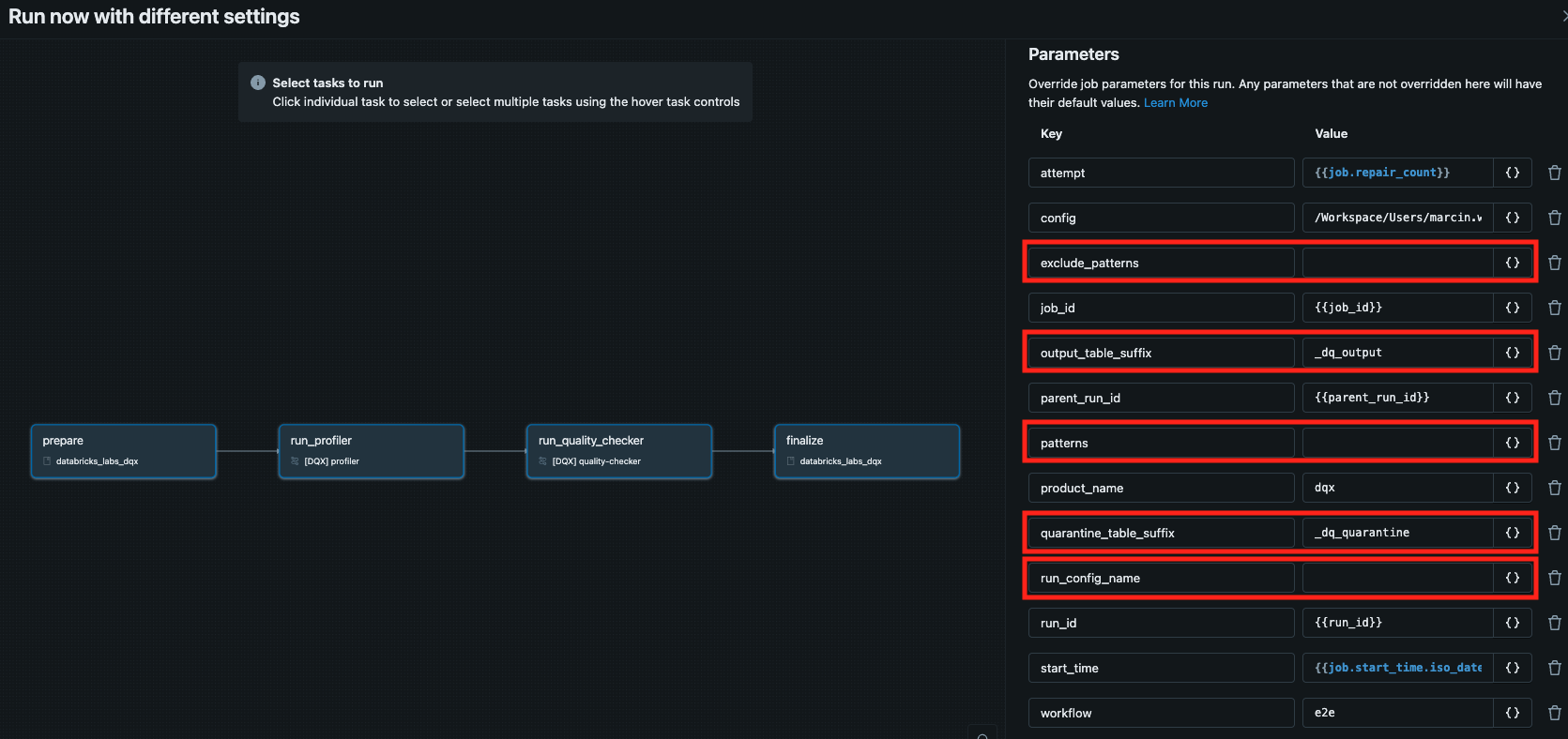 e2e Workflow Parameters