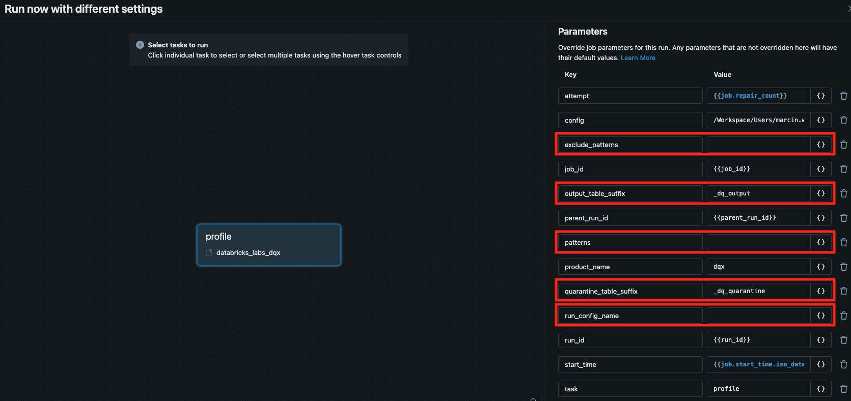 Profiler Workflow Parameters