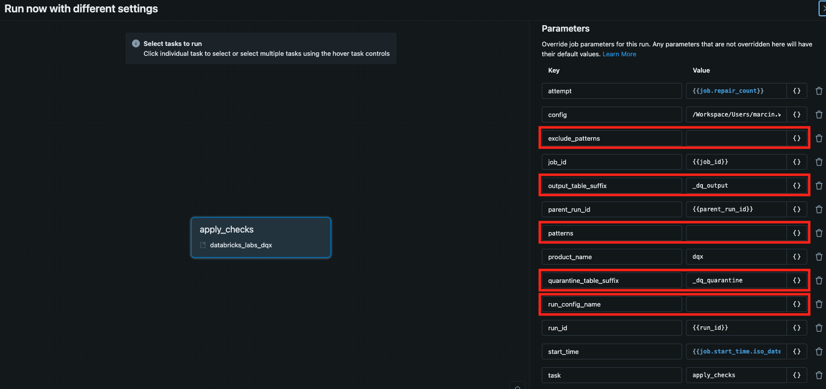 Quality-Checker Workflow Parameters
