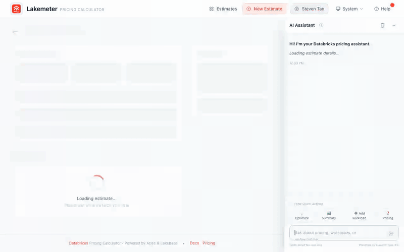 Cost summary panel — expand and collapse workload costs, hover for tooltips