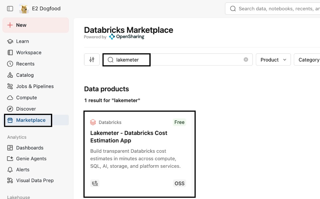 Find Lakemeter in Databricks Marketplace
